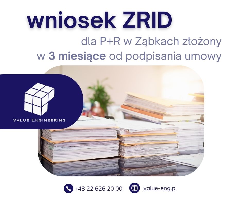 Wniosek ZRID dla P+R złożony w 3 miesiące od podpisania umowy